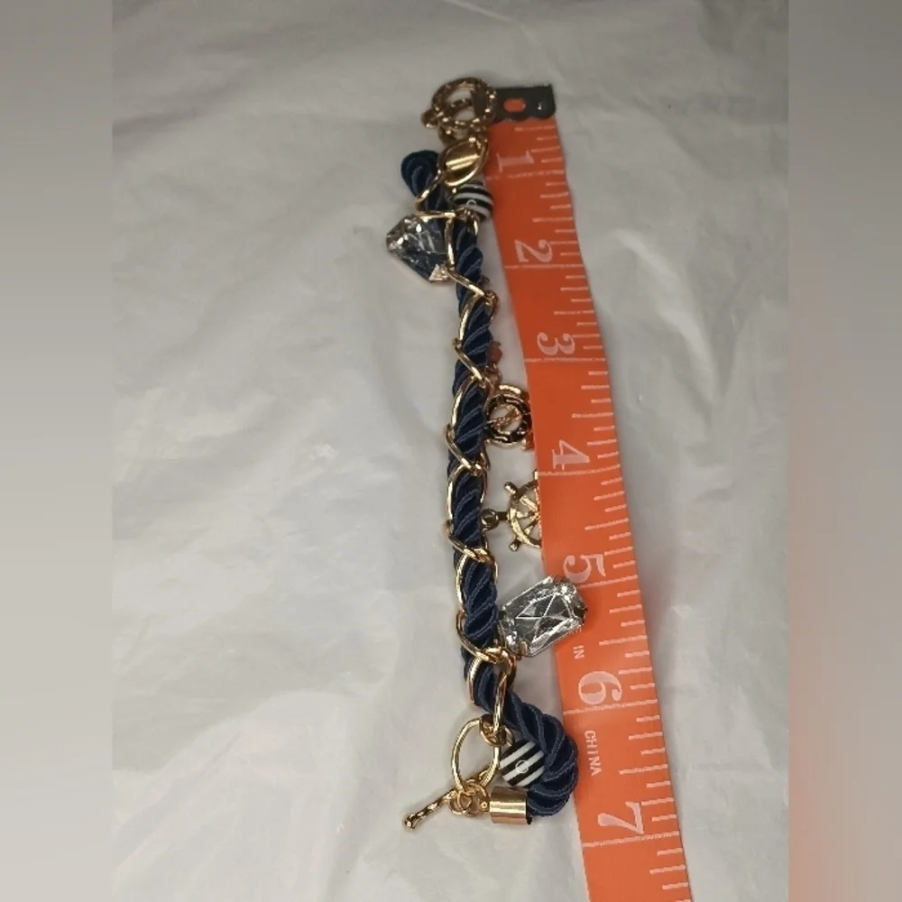 Nautical Navy Rope Bracelet with Gold Charms
